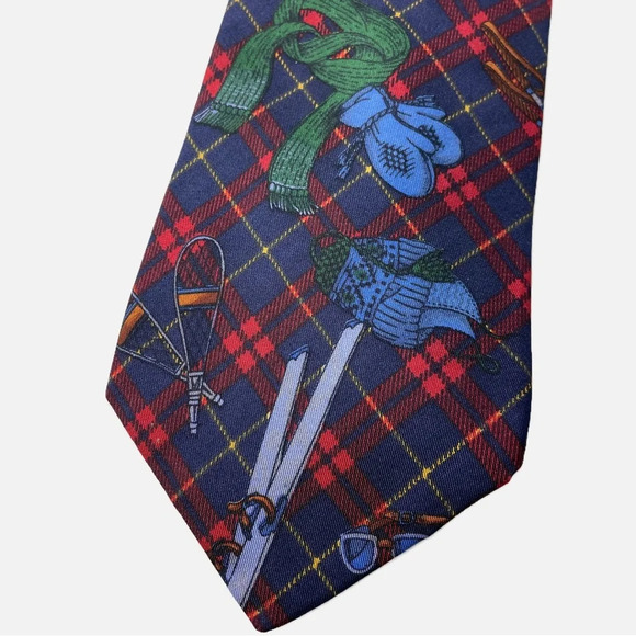 Harry Rosen Silk tie Blue red Holiday - Picture 3 of 8